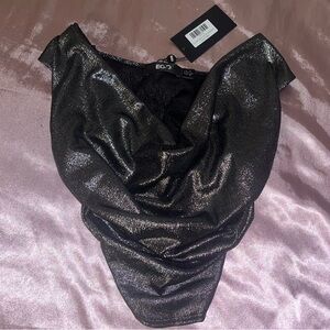 Shimmering Gray off the Shoulder Top